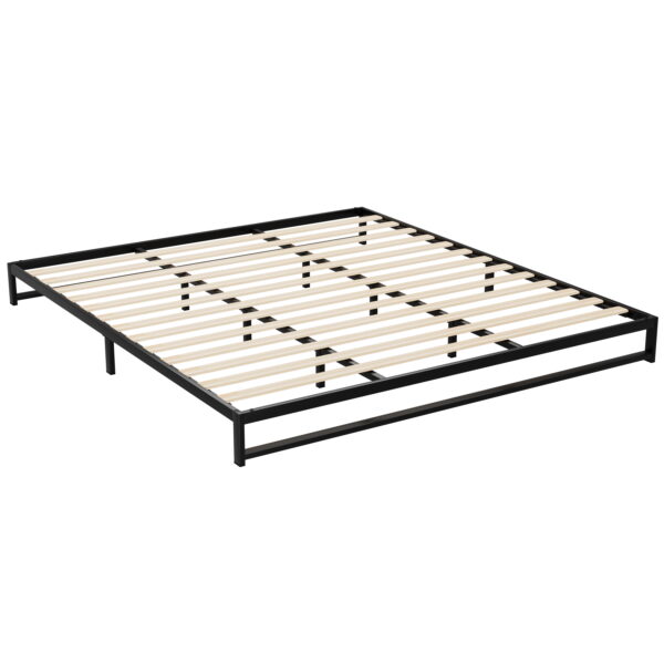 King Size Metal Bed Frame Low Profile Strong Slats Easy Assemble Black 205cm