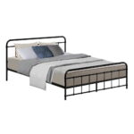 Queen Metal Bed Frame Sturdy Country  300kg Capacity Storage Space Black