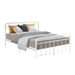 Queen Metal Bed Frame Country  Sturdy Steel 300kg Capacity White Storage