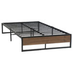 King Single Bed Frame Industrial Metal Wood Slats 205x109cm Black Dark Wood