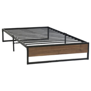 Single Metal Wood Bed Frame Industrial Design Sturdy Slats 192x92cm Black Dark