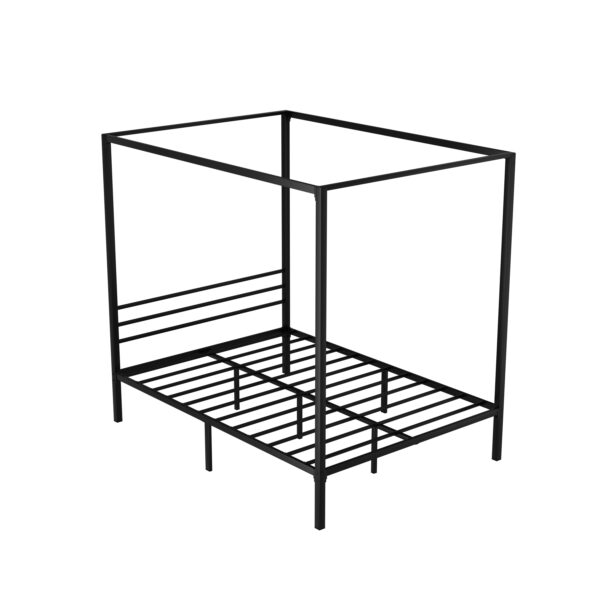 Double Size Metal Bed Frame Four Poster Canopy 300kg Capacity Black Steel