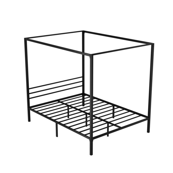 Queen Size Metal Bed Frame 4 Poster Canopy 300kg Capacity Reinforced Slats