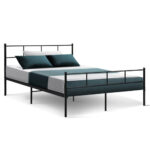 Double Bed Frame Metal Sturdy Black 198x142cm 300kg Capacity Storage Space