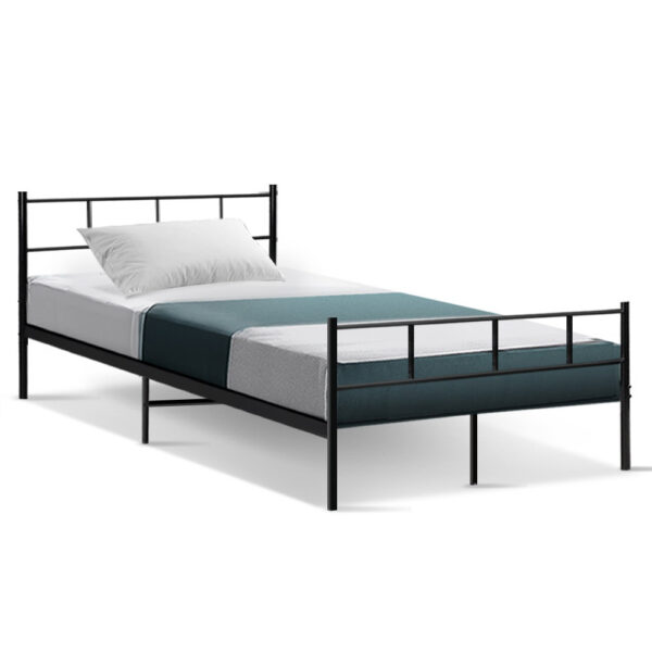 King Single Metal Bed Frame Sturdy Steel Slat 150kg Capacity Black 211x112cm