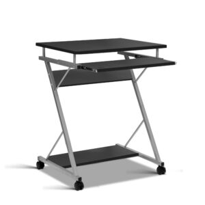 Computer Desk with Keyboard Tray 60CM Black Swivel Wheels Bottom Shelf