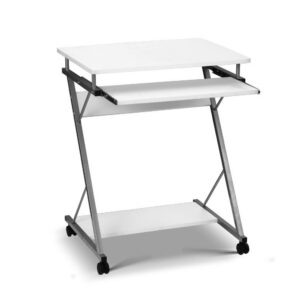 Computer Desk with Keyboard Tray 60CM White Swivel Wheels CPU Shelf