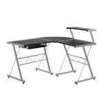 L Shape Computer Desk Workstation with Keyboard Tray and Shelf Black