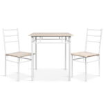 3 Piece Industrial Dining Set Melamine Finish Metal Legs Natural White 70x70cm