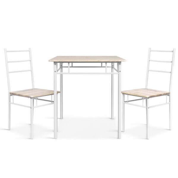 3 Piece Industrial Dining Set Melamine Finish Metal Legs Natural White 70x70cm