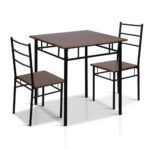 3 Piece Industrial Dining Set Walnut Finish Reinforced Steel Frame