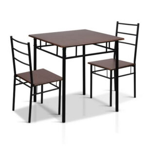 3 Piece Industrial Dining Set Walnut Finish Reinforced Steel Frame