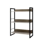 3 Tier Display Shelf Metal Frame Oak Grain 70x30x90cm Black Wood Storage