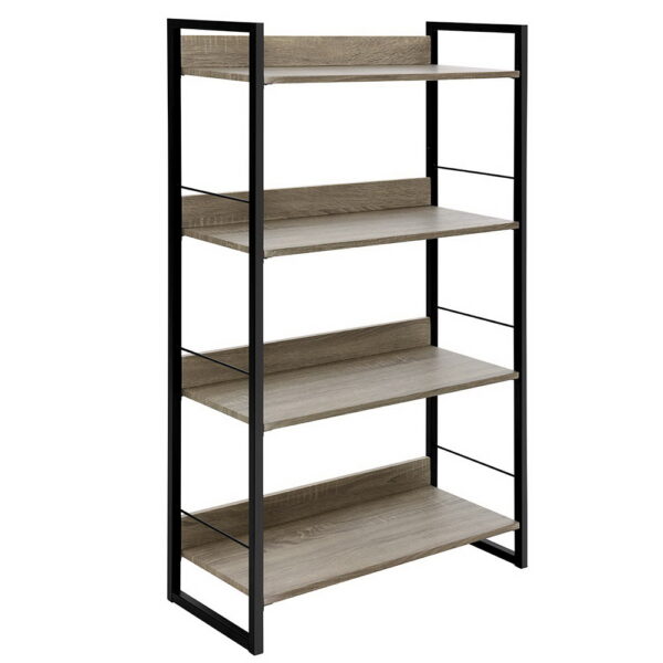 4 Tier Display Shelf Metal Frame Oak Grain Surface 70x30x125cm Black/Wood