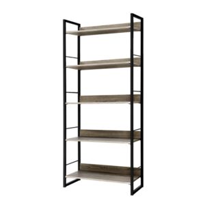 5 Tier Display Shelf Metal Frame Oak Grain 70x30x159cm Black Wood Storage