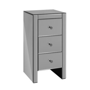 Mirrored Bedside Table 3 Drawers E1 MDF Smoky Grey 30x30x60cm Reflective Finish