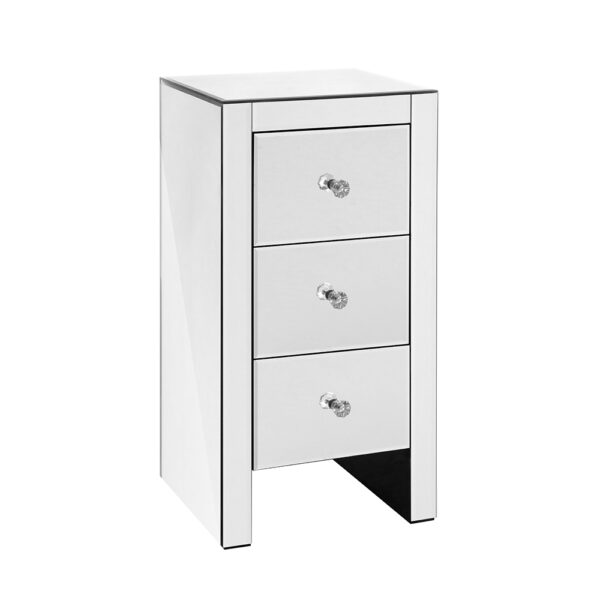 Mirrored Bedside Table 3 Drawers High Shine E1 MDF Silver 30x30x60cm Reflective