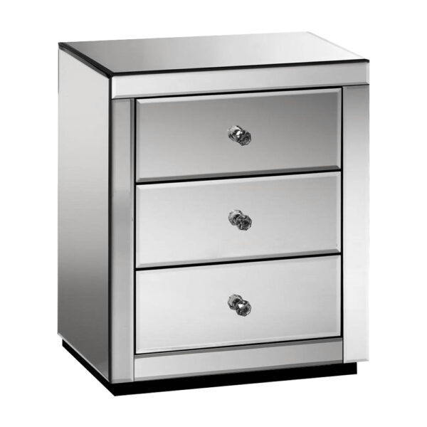 Mirrored Bedside Table 3 Drawers Reflective Elegance MDF Smoky Grey 40x40x58cm