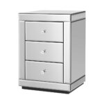 Mirrored Bedside Table 3 Drawers High Shine E1 MDF Silver 58x40x40cm