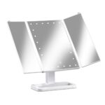 Tri fold LED Makeup Mirror 22 Lights Dimmable 180 Swivel USB Battery Storage