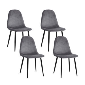 Velvet Dining Chairs Set of 4 Comfortable Iron Legs 150kg Capacity Dark Grey