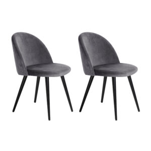 Velvet Dining Chairs Set of 2 Comfortable Iron Legs 150kg Capacity Dark Grey