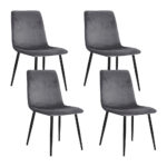 Velvet Dining Chairs Set of 4 Grey Iron Frame 150kg Capacity Anti Slip Design