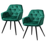 Velvet Dining Chairs Set of 2 Upholstered High Resilience Foam Green 150kg