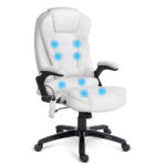 Massage Office Chair 8 Point Heated PU Leather High Back Swivel White