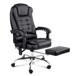 Massage Office Chair 8 Point Heated Lumbar Swivel Footrest Black High Back