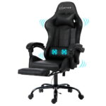 Ergonomic Massage Gaming Chair PU Leather Adjustable 145° Recline Black 360° Rotate