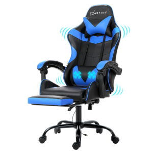 Ergonomic Massage Gaming Chair PU Leather 145° Recline Blue 360° Swivel