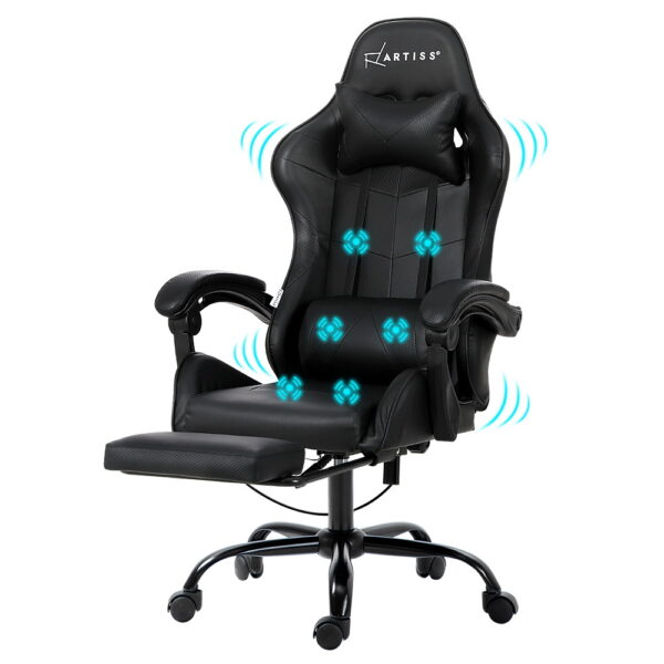 Ergonomic Massage Gaming Chair 6 Point Vibration PU Leather Adjustable Black