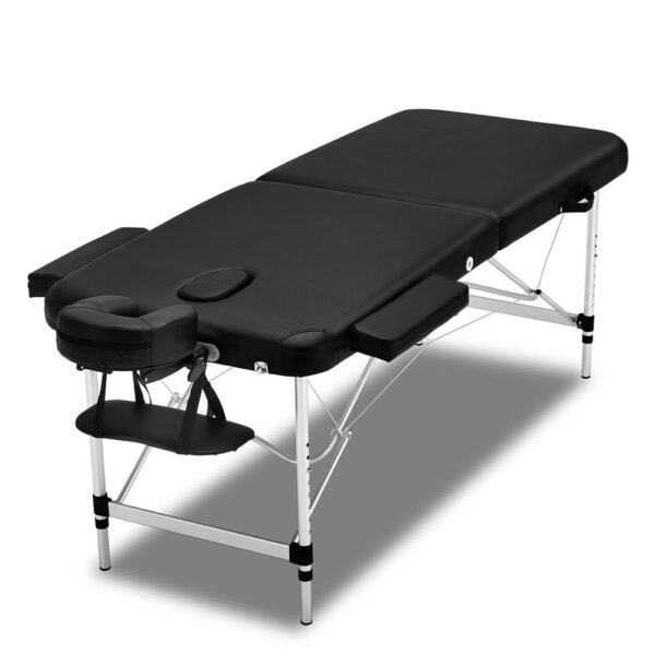 Massage Table 2 Fold 55cm Portable Aluminium Adjustable Black 250kg Capacity