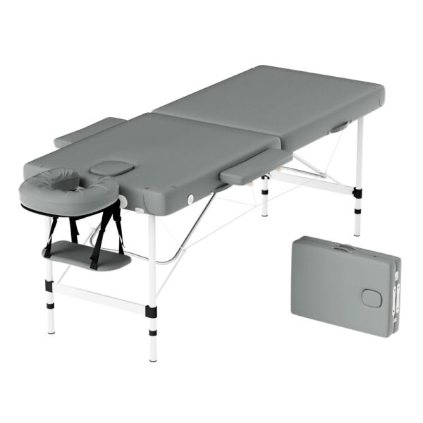 Portable Massage Table 2 Fold 55cm Aluminium Adjustable Beauty Bed Grey