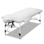 Portable Massage Table 2 Fold 75cm Aluminium Adjustable Beauty Bed White