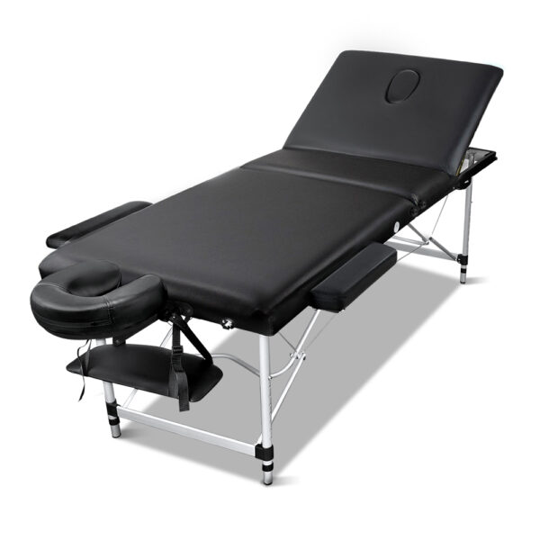 Portable Massage Table 3 Fold 60cm Adjustable Aluminium Beauty Bed Black