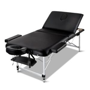 Massage Table 3 Fold 70cm Portable Aluminium Adjustable Beauty Bed Black