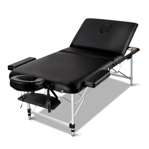 Portable Massage Table 3 Fold 75cm Adjustable Height Aluminium Black 250kg