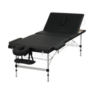 Portable Massage Table 3 Fold Aluminium 85cm Adjustable Height Black Beauty Bed