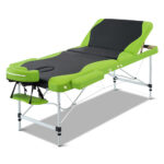 Portable Massage Table 3 Fold 75cm Aluminium Adjustable Green Bed