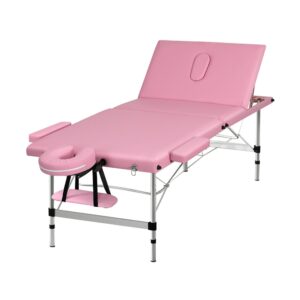 Portable Massage Table 3 Fold Aluminium 85cm Adjustable Pink Beauty Bed