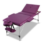 Massage Table 3 Fold Portable Adjustable Aluminium Beauty Bed 75cm Violet