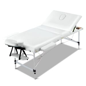 Portable Massage Table 3 Fold 75cm Aluminium Adjustable Height White Bed