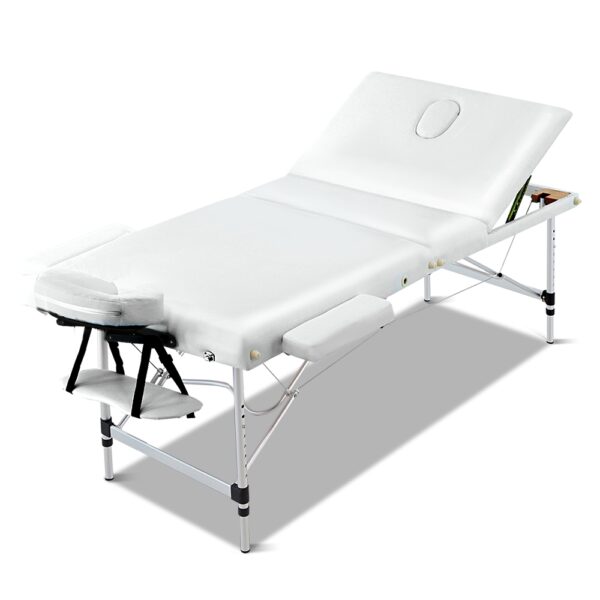 Portable Massage Table 3 Fold 75cm Aluminium Adjustable Height White Bed