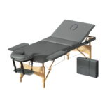 Portable Massage Table 3 Fold 75cm Wooden Adjustable Beauty Bed Grey + Accessories