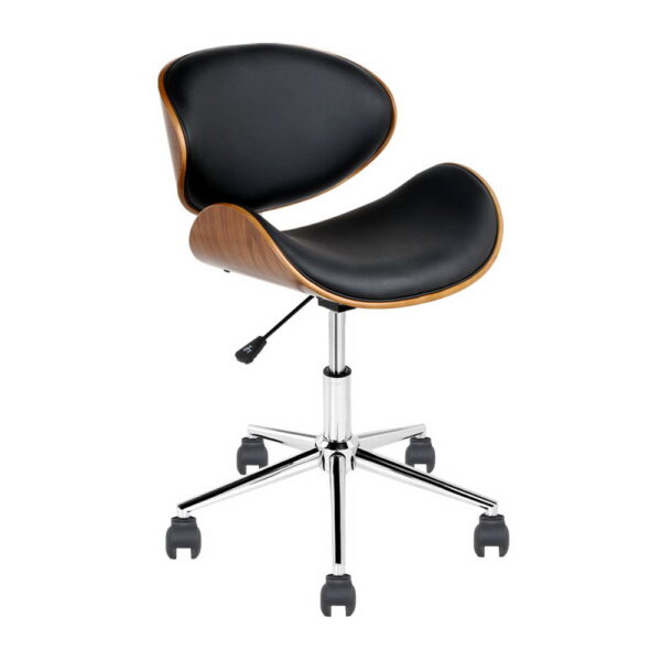 Wooden Office Chair PU Leather Swivel Adjustable Black Retro Design