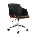 Office Chair Wooden Frame Adjustable Height 360° Swivel Black PU Leather