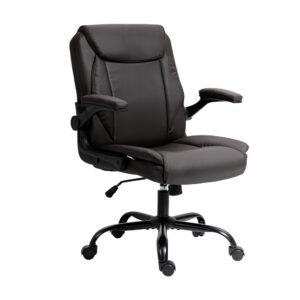 Executive Office Chair Mid Back PU Leather High Density Foam Brown 360 Swivel