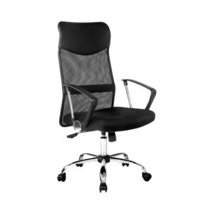 High Back Mesh Office Chair Ergonomic Swivel Black with Headrest & Chrome Base